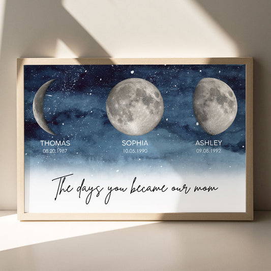 Starry Night The Day You Became our MOM MUM Custom Title Nickname And Kids Birth Moon Phase - Personalized Poster - Heartfelt Mother's Day Gift For Mom, Wife, Grandma