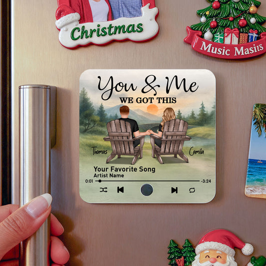 Retro Vintage Eternal Love Couple Mountain Landscape - Personalized Music Fridge Magnet - Gift for Him, Gift for Her