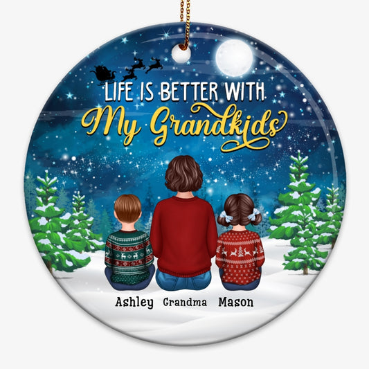 Christmas Night Better With Grandkids Grandma Back View Personalized Circle Ornament