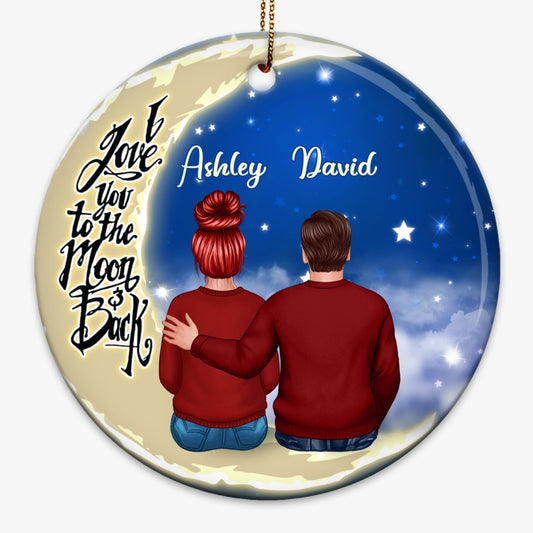 Couple On Moon Family Personalized Circle Ornament