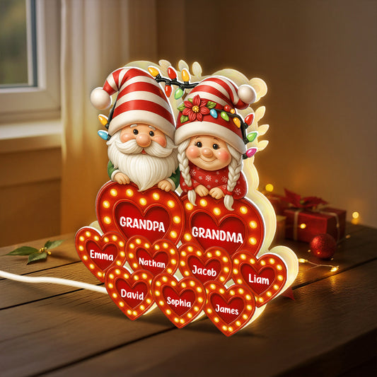 Holiday Gnomes Grandparents Grandkids Names Personalized Light Box, Christmas Decor for Grandma, Grandpa