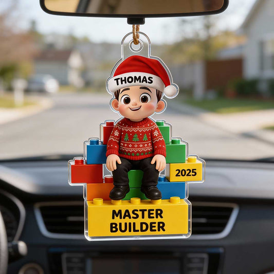 3D Effect Little Kid Master Builder Personalized Acrylic Car Hanger