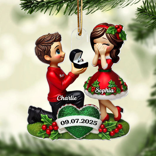 Marriage Proposal 3D Effect Ornament for Couples, Personalized Newly Engaged Gift, "She Said Yes!" Ornament