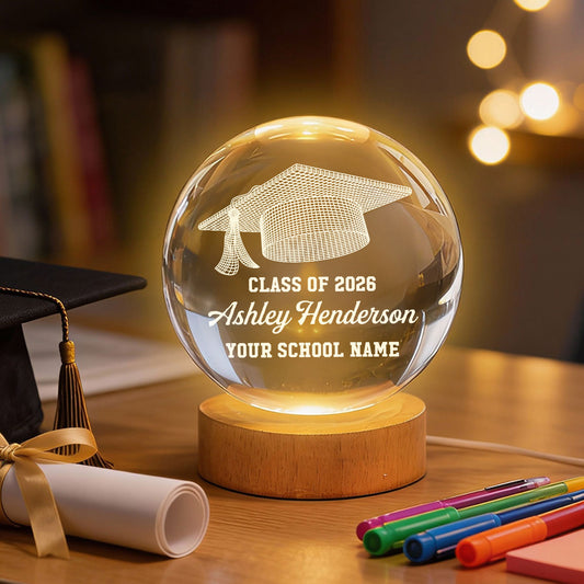 Class Of Graduation Senior Illusion Graduation Cap - Personalized Crystal Ball LED Night Light - Gift For Graduation Day, Graduation Gift, Keepsake