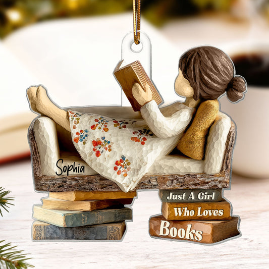 Man Woman Reading Book On Sofa 3D Effect - Personalized Acrylic Ornament - Christmas Gift For Book Lover, Bookworm