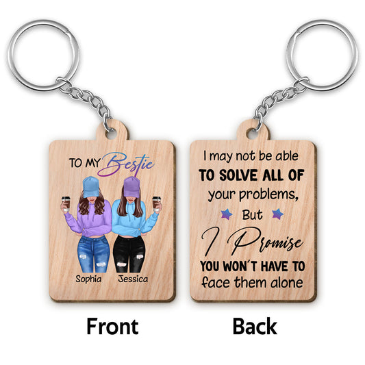 Front View Besties To My Bestie - Personalized Wooden Keychain