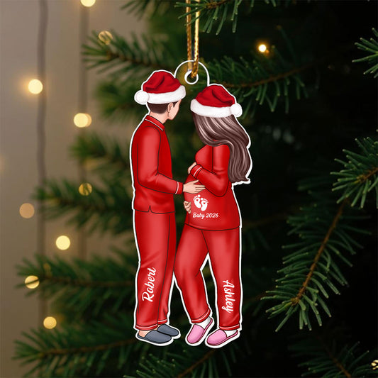 Expecting Parents Christmas Pregnancy Personalized Acrylic Ornament, Baby Arriving Ornament