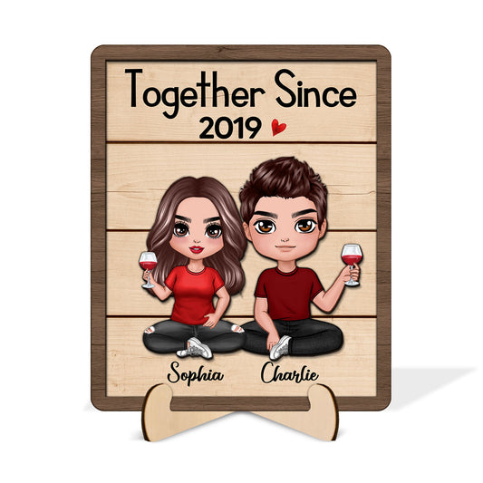 Doll Couple Sitting Gift For Him Gift For Her Personalized 2-Layered Wooden Plaque