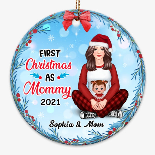 First Christmas As Mommy Pretty Personalized Circle Ornament