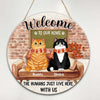 Cats Welcome To Our Home Fall Season Personalized Door Hanger Sign