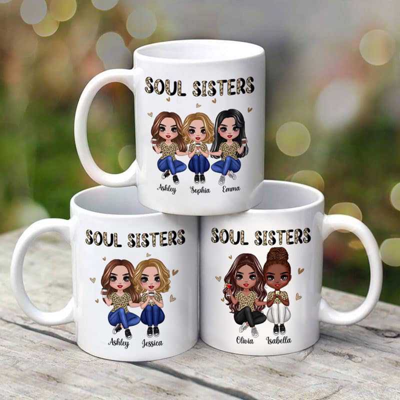 Half Leopard Doll Besties Sisters Siblings Soul Sisters Personalized Mug