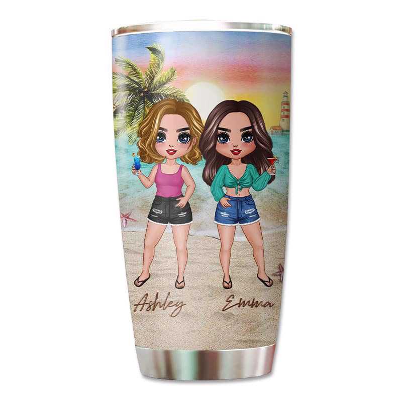 Summer Doll Besties Sisters Siblings Standing On The Beach Personalized Tumbler