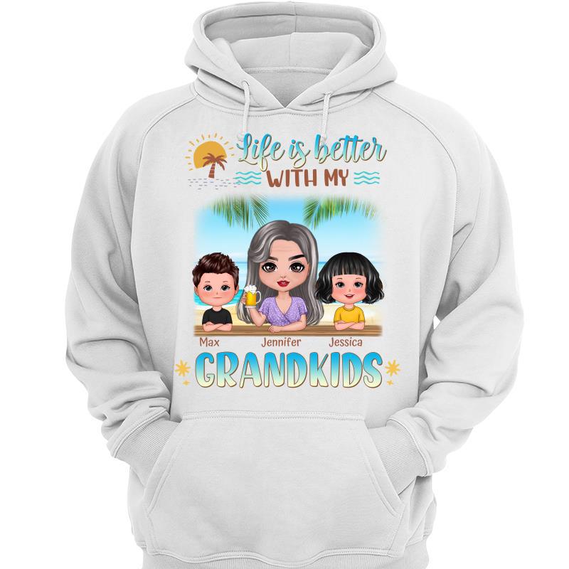 Life Is Better With Grandkids Doll Grandma At Beach Personalized Hoodie Sweatshirt