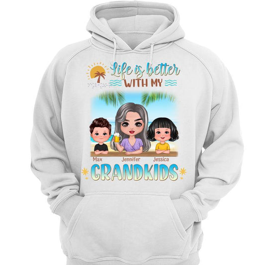 Life Is Better With Grandkids Doll Grandma At Beach Personalized Hoodie Sweatshirt