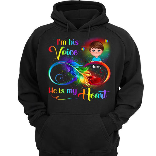 I‘m His Voice He’s My Heart Autism Doll Kid Personalized Hoodie Sweatshirt
