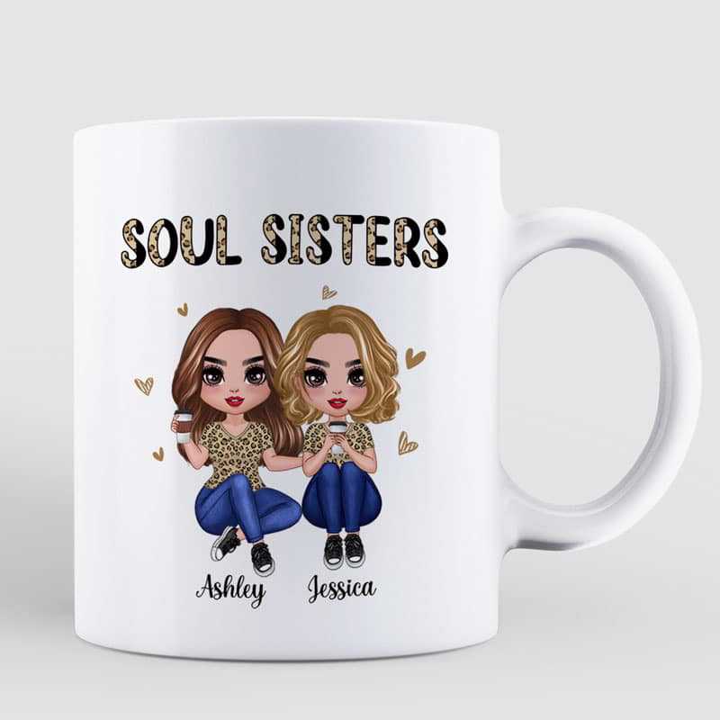 Half Leopard Doll Besties Sisters Siblings Soul Sisters Personalized Mug