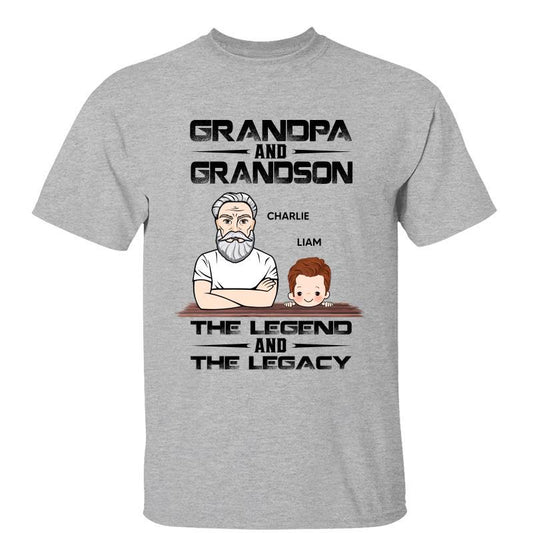 Grandpa And Grandson Granddaughter The Legend The Legacy Personalized Shirt