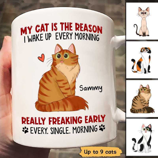Reasons Wake Up Early Sitting Cartoon Cat Personalized Mug