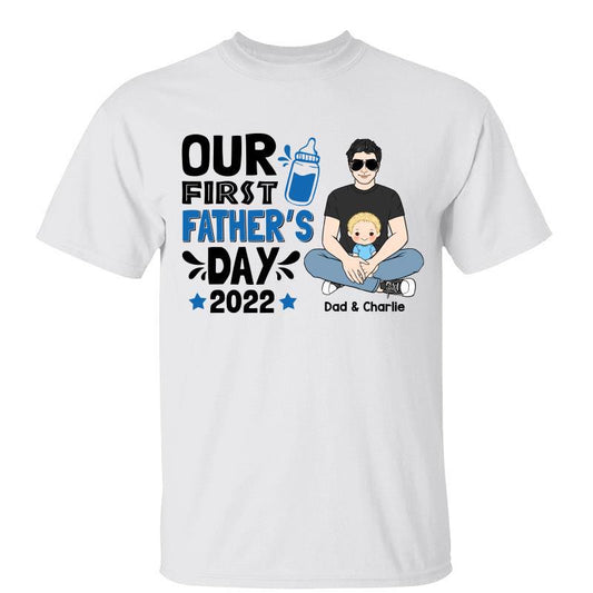 Our First Father‘s Day Man Sitting With Baby Gift Personalized Shirt