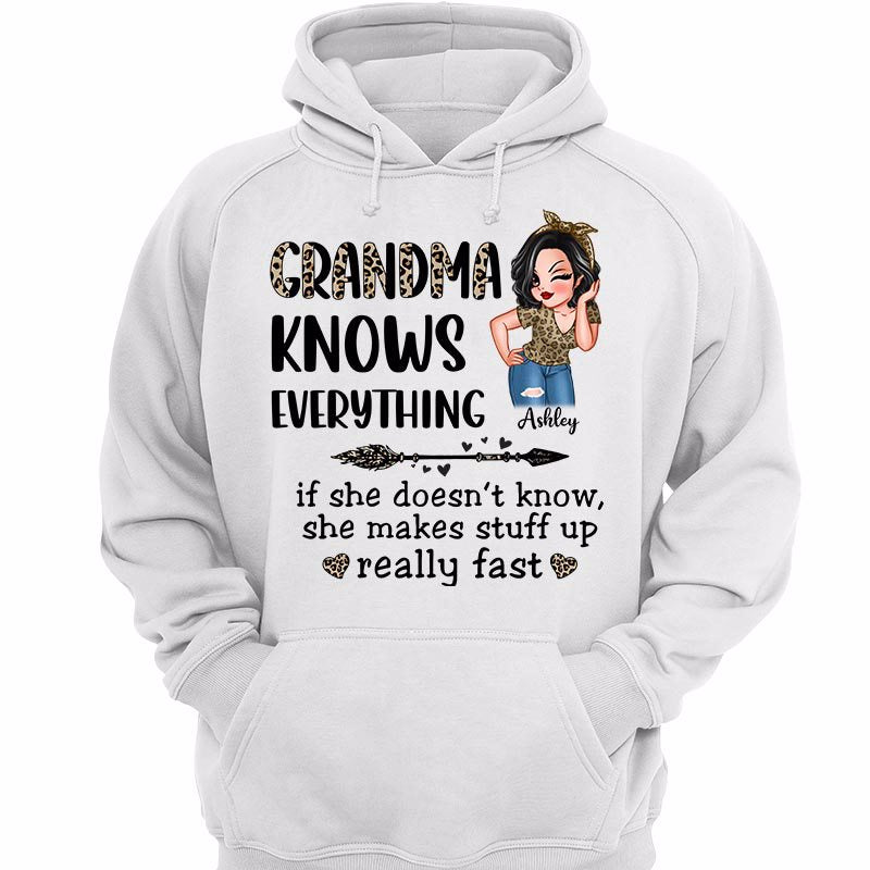 Grandma Knows Everything Leopard Sassy Woman Personalized Hoodie Sweatshirt
