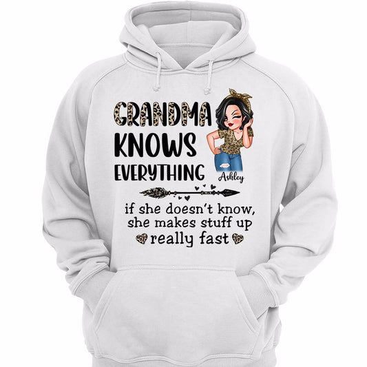 Grandma Knows Everything Leopard Sassy Woman Personalized Hoodie Sweatshirt