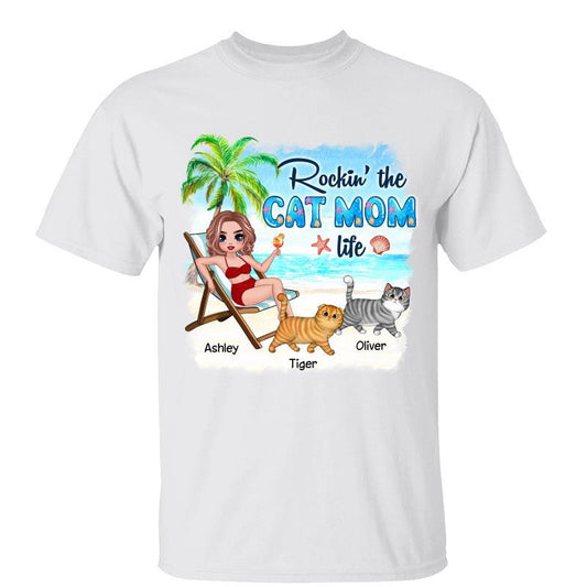 Summer Cat Mom Sitting Doll Walking Cats Personalized Shirt