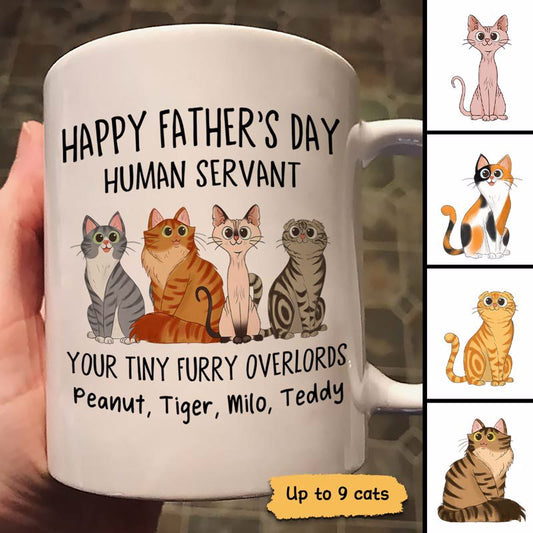 Cartoon Sitting Cats Happy Father‘s Day Cat Human Servant Personalized Mug