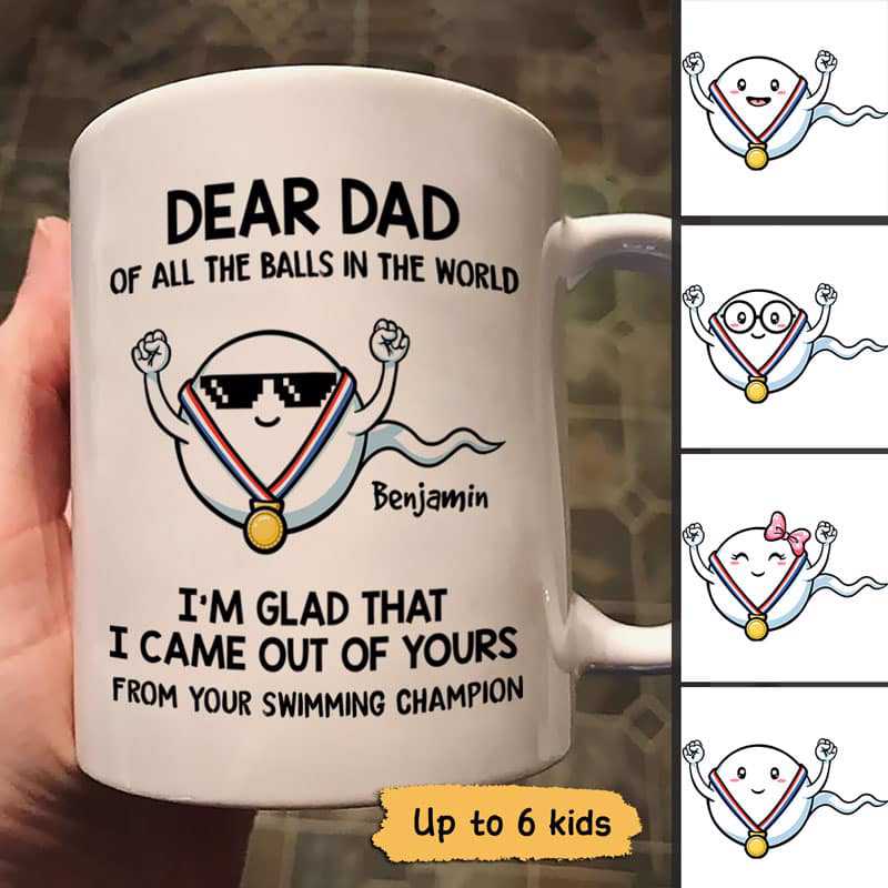 Dear Dad Swimming Champions Little Cute Kids Father‘s Day Gift Personalized Mug