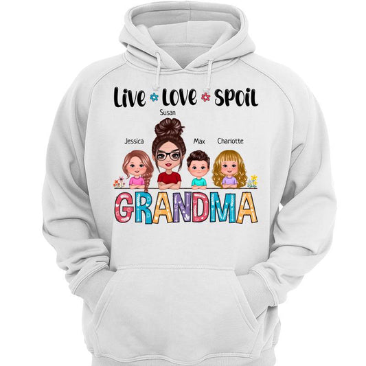 Live Love Spoil Doll Grandma And Grandkids Colorful Pattern Personalized Hoodie Sweatshirt
