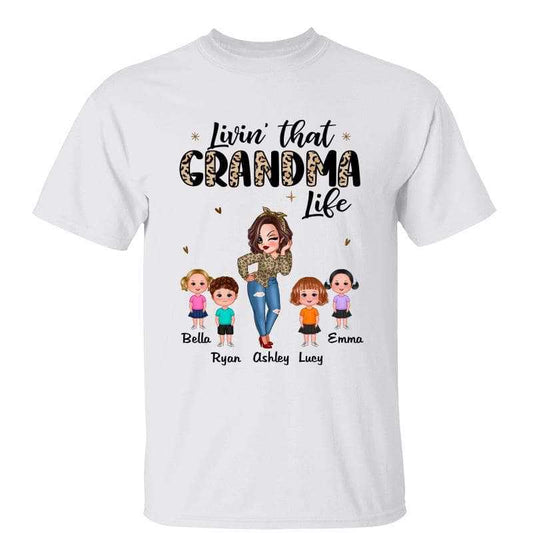 Half Leopard Sassy Woman Livin‘ That Grandma Life With Kids Personalized Shirt