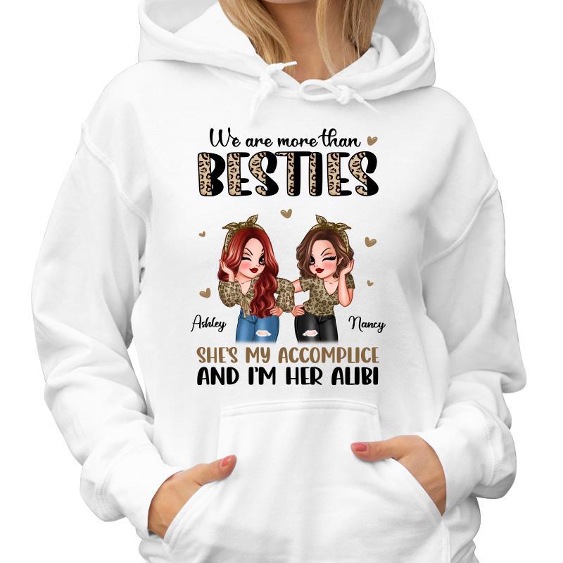 Half Leopard Sassy Women We‘re More Than Besties Personalized Hoodie Sweatshirt