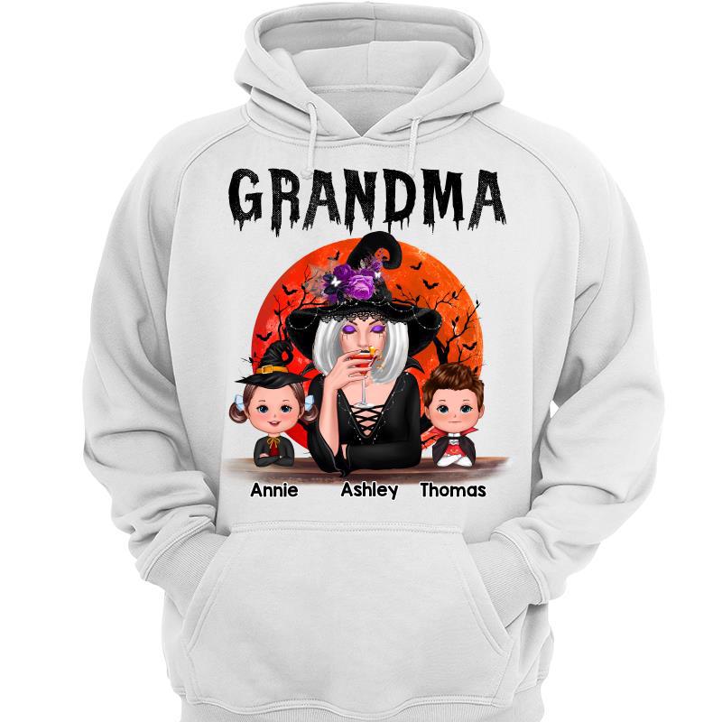 Halloween Moon Grandma Mom Witch With GrandKids Personalized Shirt
