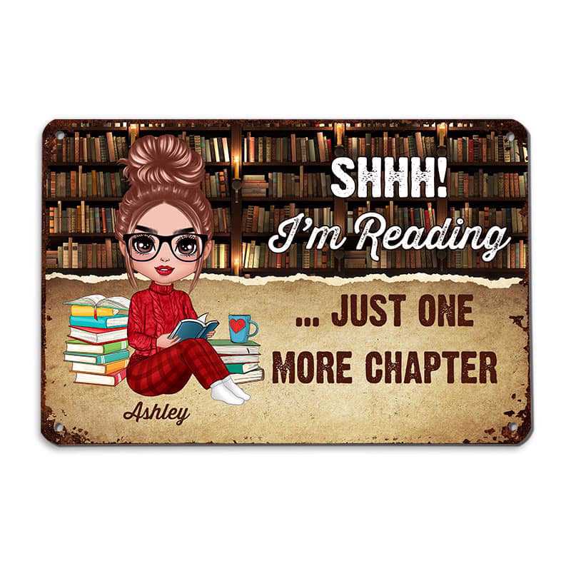 Reading Doll Girl Personalized Metal Sign