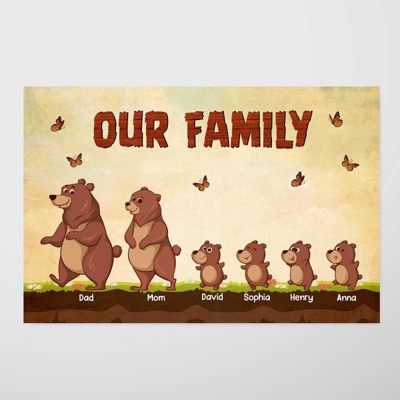 Bear Family Personalized Horizontal Poster