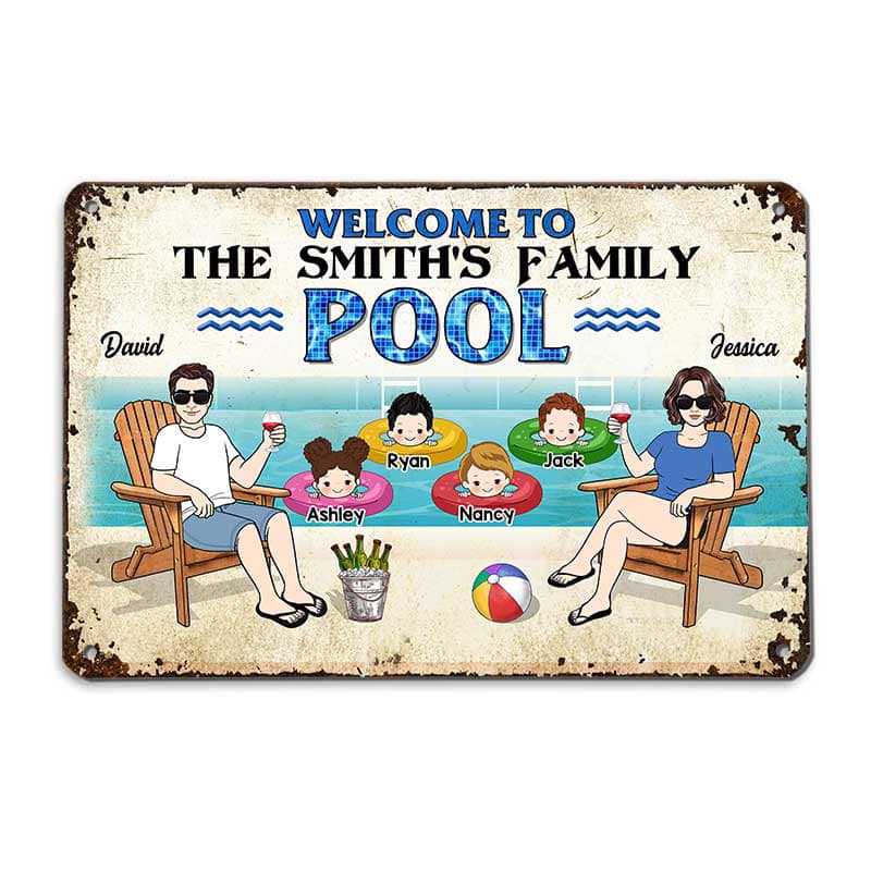 Welcome To Family Pool Sign Summer Personalized Metal Sign
