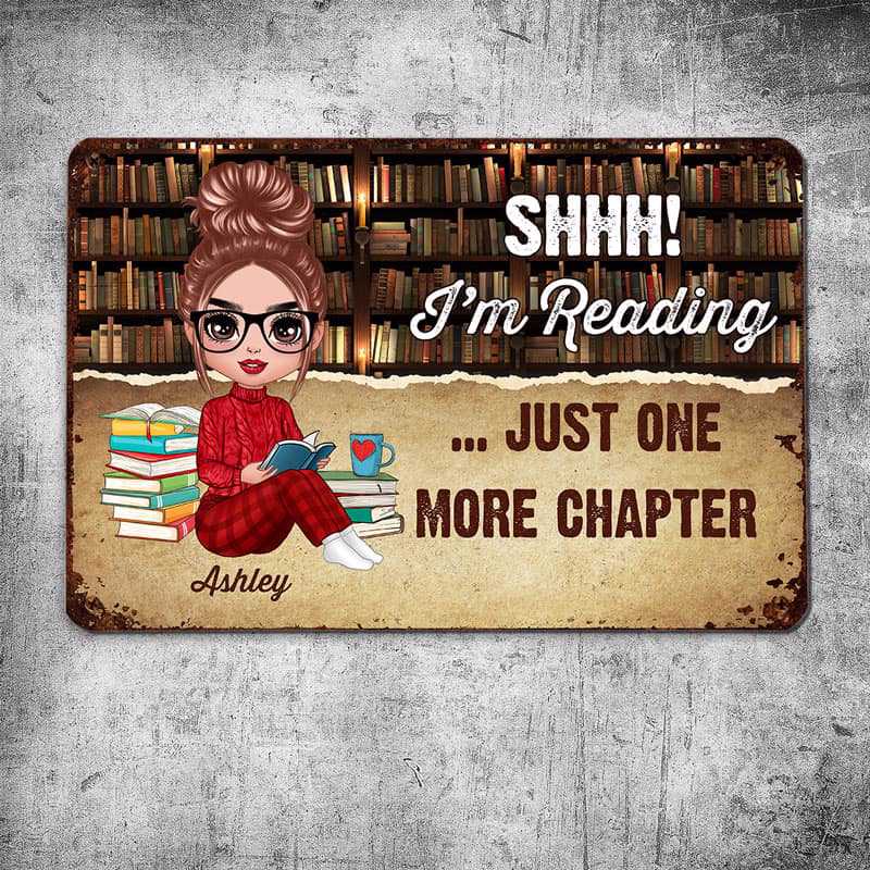 Reading Doll Girl Personalized Metal Sign