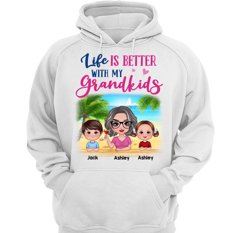 Life Is Better With Grandkids Doll Grandma At The Beach Personalized Hoodie Sweatshirt