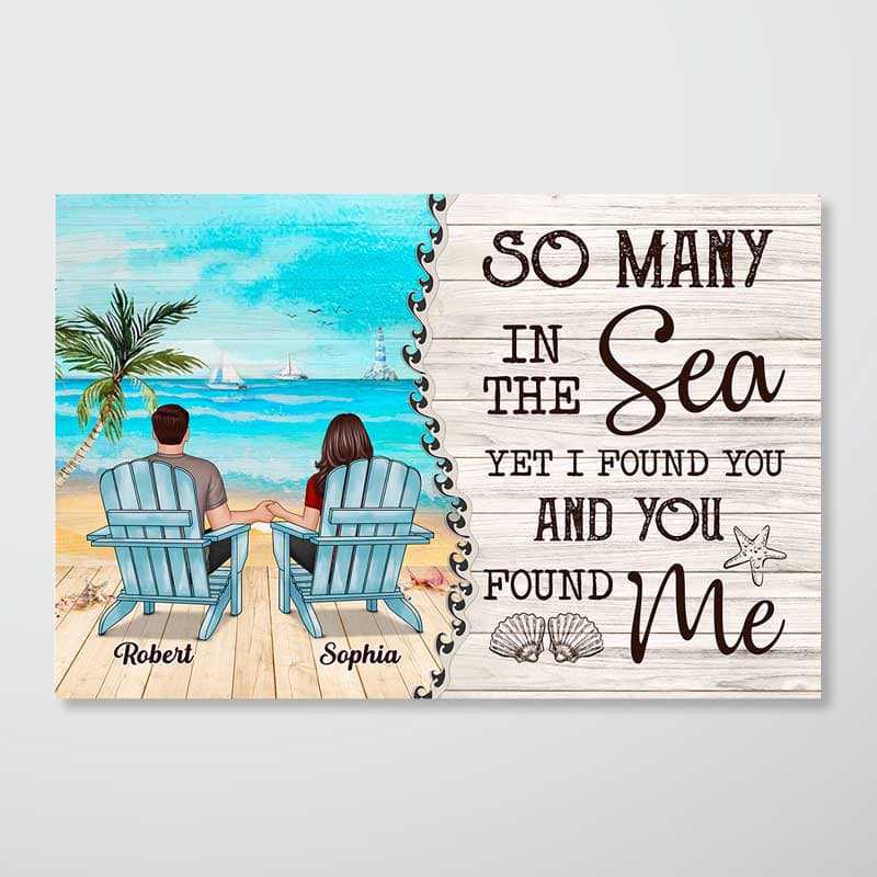 Back View Couple Sitting Beach Landscape Personalized Horizontal Poster