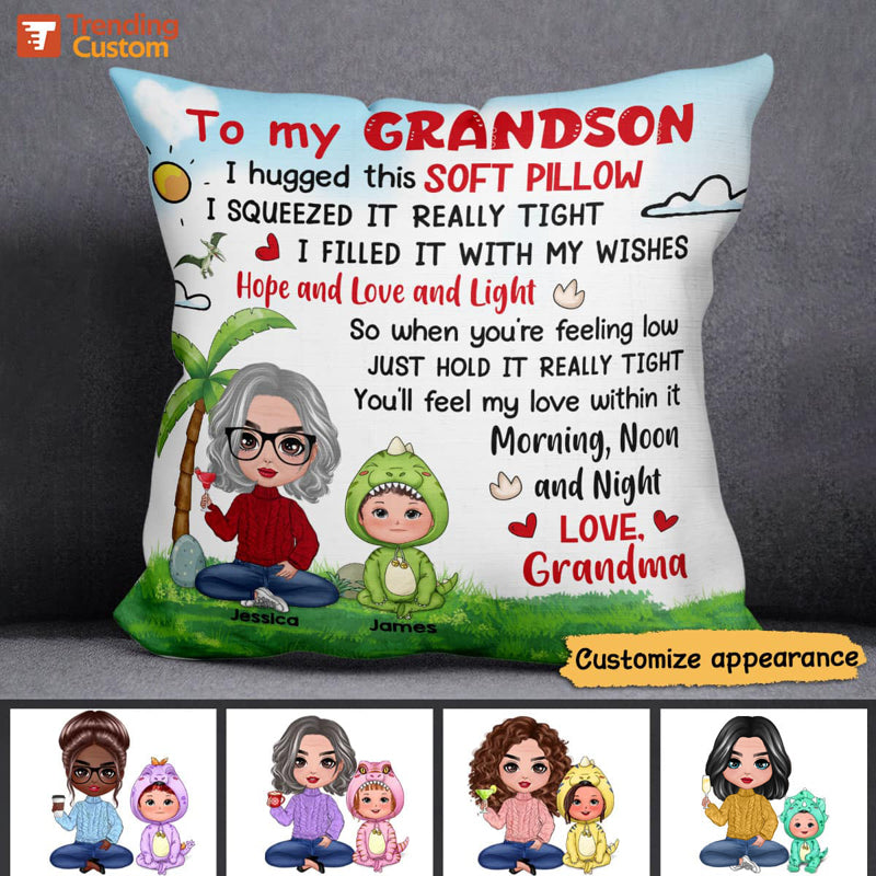 Cute Dinosaur Kid To My Grandson Granddaughter Personalized Pillow (Insert Included)