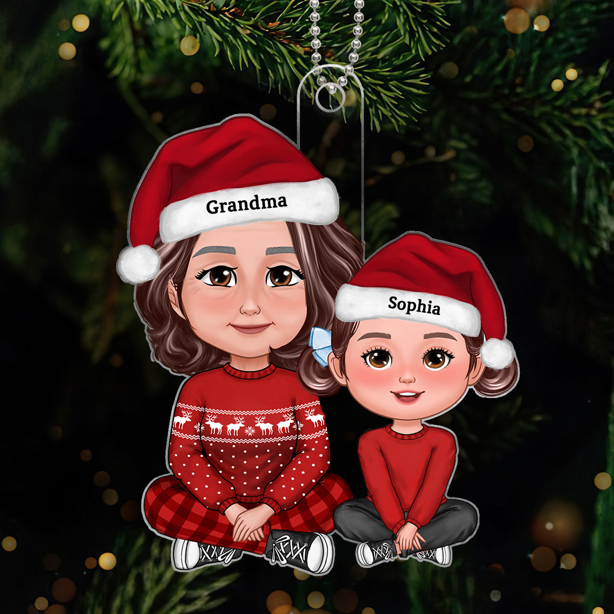 Cute Grandma Granddaughter Grandson Crossed Leg Personalized Acrylic Ornament