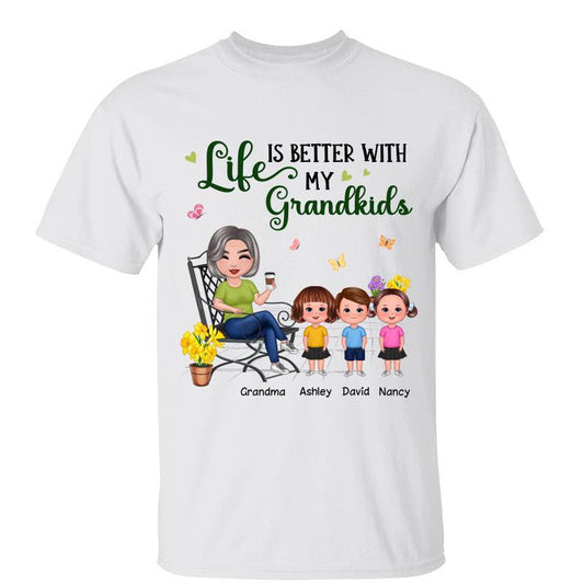Doll Grandma Sitting With Grandkids In The Garden Personalized Shirt
