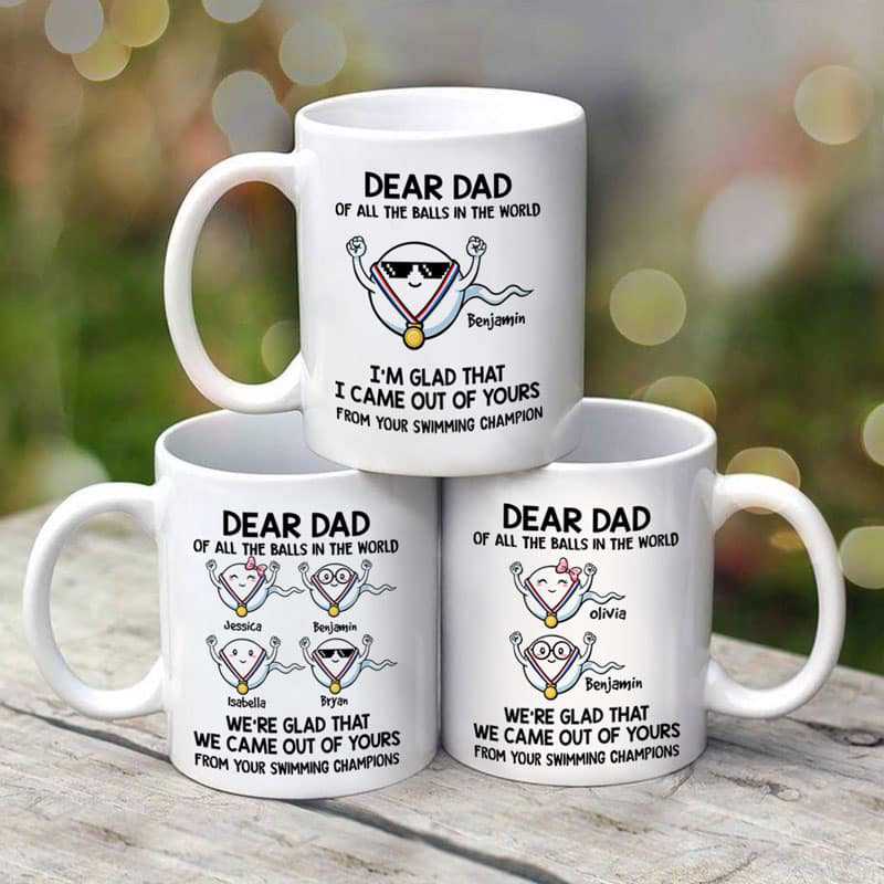 Dear Dad Swimming Champions Little Cute Kids Father‘s Day Gift Personalized Mug