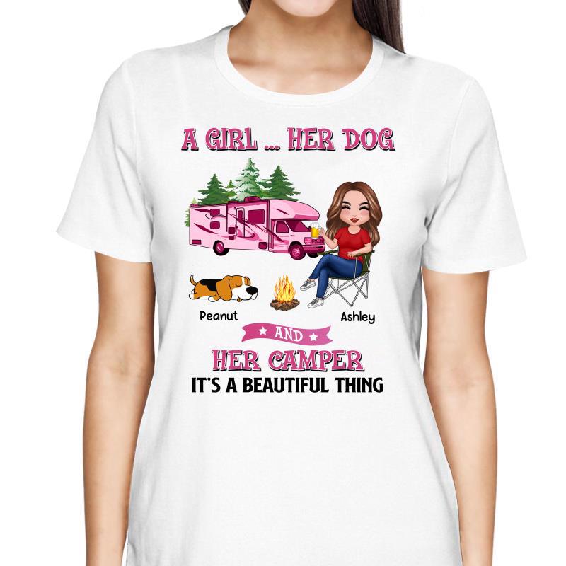 A Camping Doll Girl And Her Fur Babies Personalized Shirt