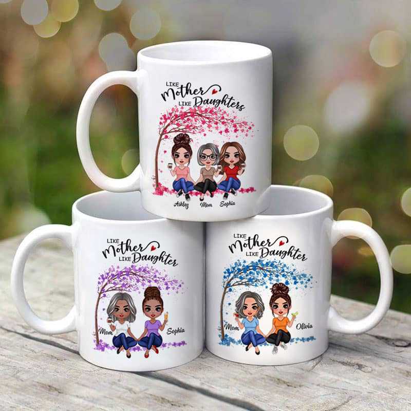 Sitting Under Tree Doll Mother And Daughters Personalized Mug