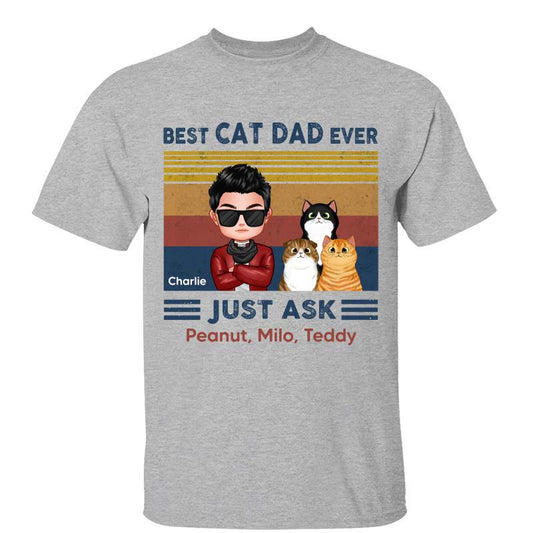 Best Cat Dad Doll Man & Fluffy Cat Retro Personalized Shirt