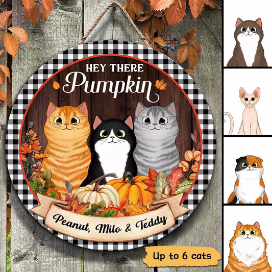 Fall Season Wreath Fluffy Cats Personalized Door Hanger Sign