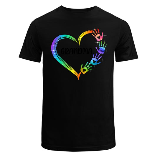 Grandma Mom Heart Hand Print Personalized Shirt