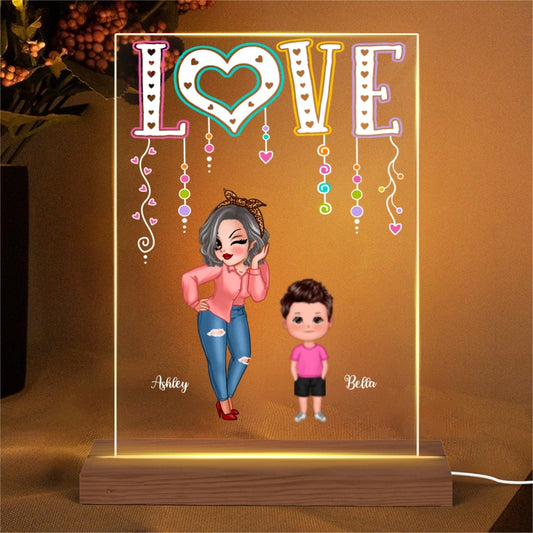 Pretty Grandma Mom With Kids LOVE Personalized Rectangle Acrylic Plaque LED Night Light
