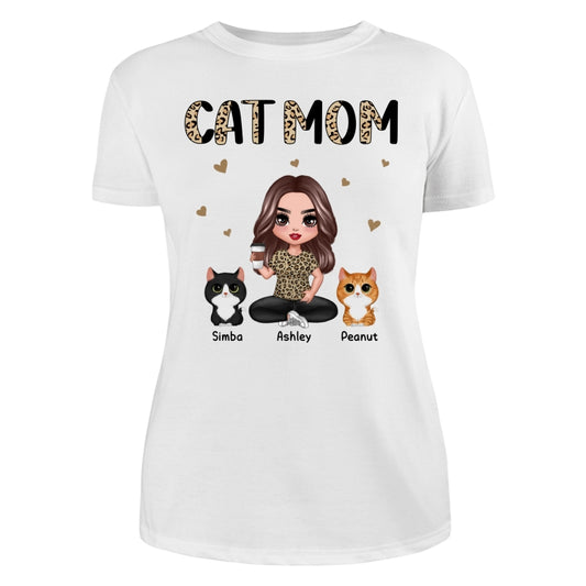 Half Leopard Cat Mom Doll Woman Sitting With Watercolor Cute Cats Personalized Shirt