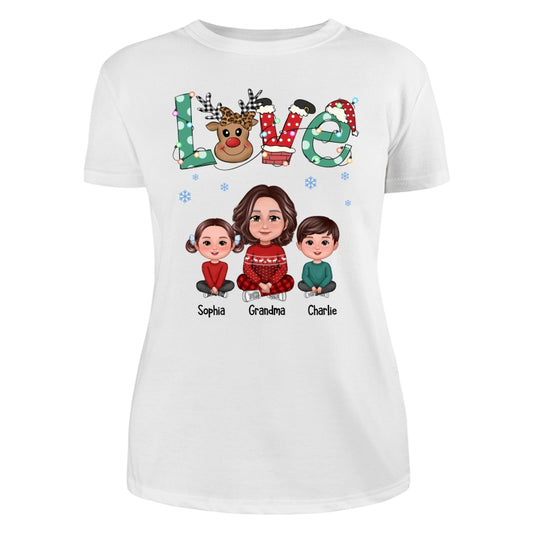 LOVE Grandma Mom Life Crossed Legs Christmas Pattern Personalized Shirt